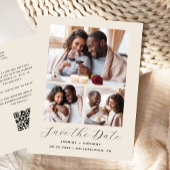 3-Photo Collage QR Code Beige Bewaar de datum Briefkaart
