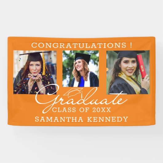 3 Photo Congratulations Graduate Graduation Orange Spandoek (Horizontaal)