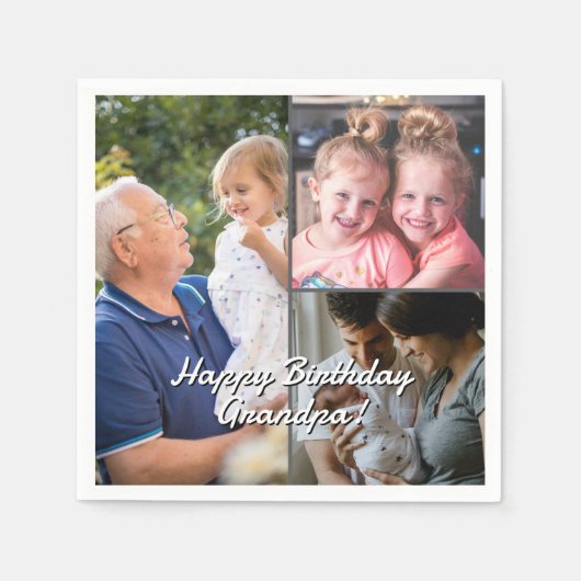 3-Photo Custom Party Napkins Personalized Text Servet (Voorkant)