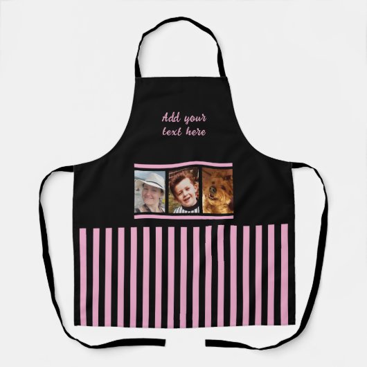 3 photo custom text black pink striped  schort (Voorkant)