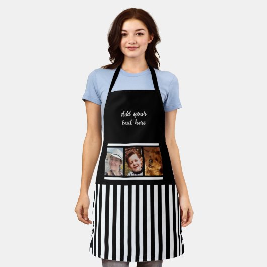 3 photo custom text black white striped  schort (Gedragen)