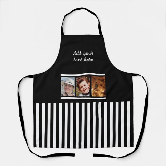 3 photo custom text black white striped schort (Voorkant)