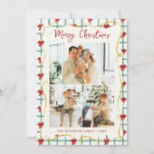 3 Photo Cute Red Green Bow Pattern Merry Christmas Feestdagenkaart (Voorkant)