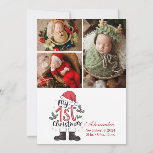 3 Photo Cute Santa Baby 1st Christmas Feestdagenkaart (Voorkant)
