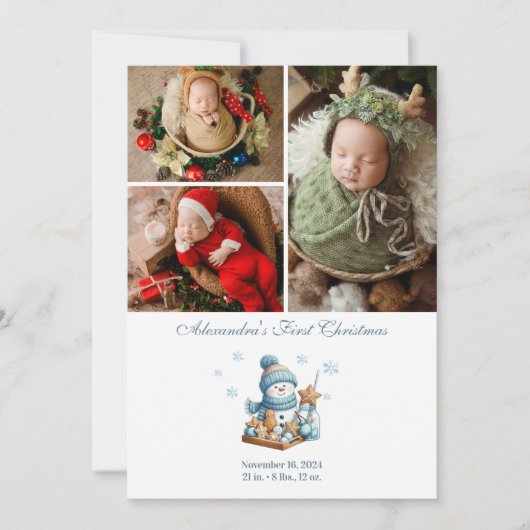 3 Photo First Christmas Birth Announcement  Feestdagenkaart (Voorkant)