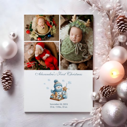 3 Photo First Christmas Birth Announcement  Feestdagenkaart