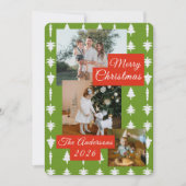 3 Photo Holiday Red + Green Christmas Tree Card Feestdagenkaart (Voorkant)