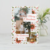 3 Photo Holiday Red + Green Ladybug Christmas Card Feestdagenkaart (Staand voorkant)