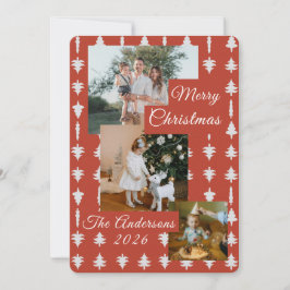 3 Photo Holiday Red + White Christmas Tree  Feestdagenkaart