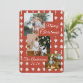 3 Photo Holiday Red + White Christmas Tree  Feestdagenkaart (Staand voorkant)
