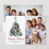 3 PHOTO Holly Berry kerstboomgroet Feestdagenkaart (Voorkant / Achterkant)