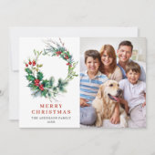 3 PHOTO Holly Berry Wreate kerstgroet Feestdagenkaart (Voorkant)