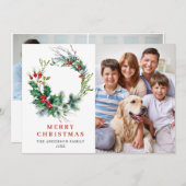 3 PHOTO Holly Berry Wreate kerstgroet Feestdagenkaart (Voorkant / Achterkant)