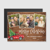 3 PHOTO Kerstmis Red Truck Greeting Magnetic Kaart (Voorkant / Achterkant)