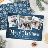 3 PHOTO Kerstmis Rustisch Blue Wood Greeting Feestdagenkaart