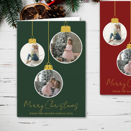 3 photo Merry Christmas bauble Photo Card Kaart