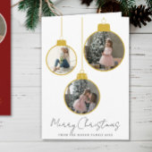 3 photo Merry Christmas bauble Photo Card Kaart