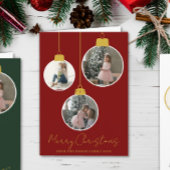 3 photo Merry Christmas bauble Photo Card Kaart