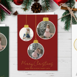 3 photo Merry Christmas bauble Photo Card Kaart