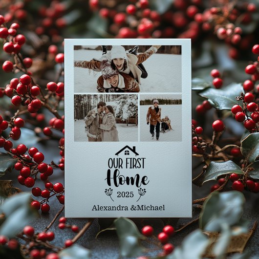 3 Photo Minimialist Christmas Our First Home Feestdagenkaart