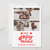 3 Photo Minimialist Merry and Married Feestdagenkaart (Voorkant)