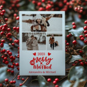 3 Photo Minimialist Merry and Married  Feestdagenkaart