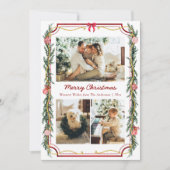 3 Photo Modern Botanical Christmas Foliage and Bow Feestdagenkaart (Voorkant)