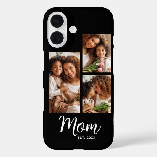 3 Photo Mom Established Date Modern Script Black Case-Mate iPhone Case (Achterkant)