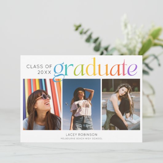 3 Photo Personalized Senior Graduation Announcemen (Staand voorkant)