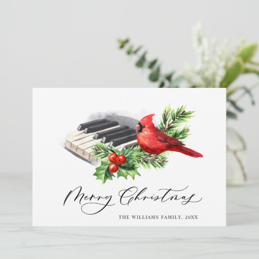 3 PHOTO Red Cardinal Holly Berry Christmas Feestdagenkaart (Staand voorkant)