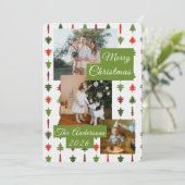 3 Photo Red White Green Christmas Tree Xmas Card Feestdagenkaart (Staand voorkant)