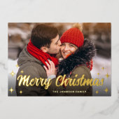 3 PHOTO Sparkle Merry-kerstgroet Gold Folie Feestdagenkaart (Voorkant)