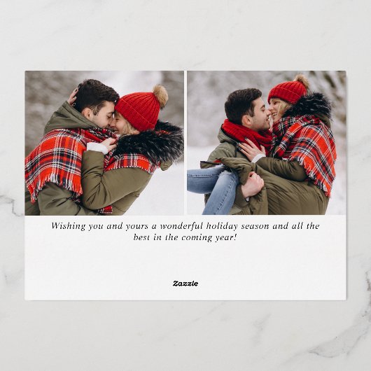 3 PHOTO Sparkle Merry-kerstgroet Gold Folie Feestdagenkaart (Achterkant)