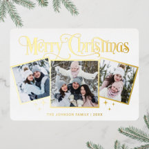 3 PHOTO Sparkle Merry-kerstgroet Gold