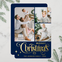 3 PHOTO Sparkle Merry-kerstgroet Gold