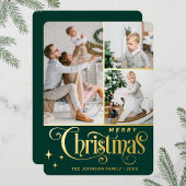 3 PHOTO Sparkle Merry-kerstgroet Gold Folie Feestdagenkaart