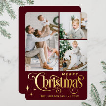 3 PHOTO Sparkle Merry-kerstgroet Gold