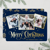 3 PHOTO Sparkle Merry-kerstgroet Gold Folie Feestdagenkaart
