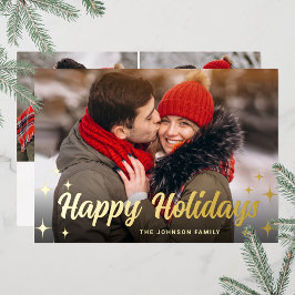 3 PHOTO Sparkle Merry-kerstgroet Gold Folie Feestdagenkaart