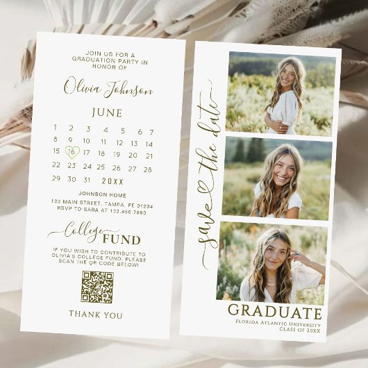 3 Photo Strip Afstuderen Bewaar de datum | QR-code Save The Date