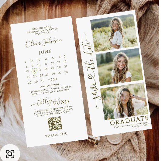 3 Photo Strip Afstuderen Bewaar de datum | QR-code Save The Date