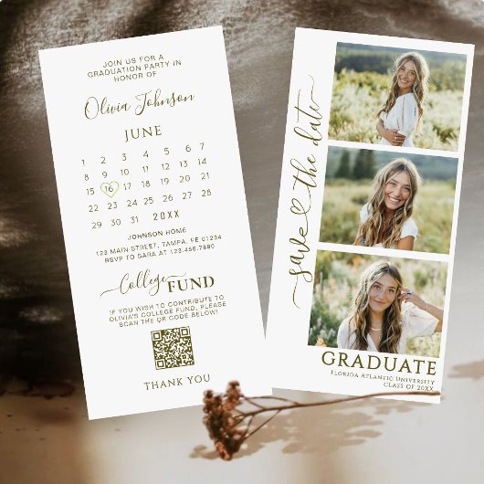 3 Photo Strip Afstuderen Bewaar de datum | QR-code Save The Date