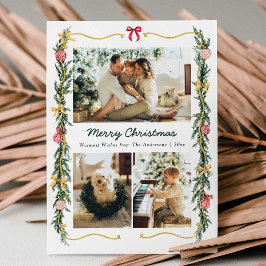 3 Photo Stylish Christmas Greenery & Bows Holiday Feestdagenkaart