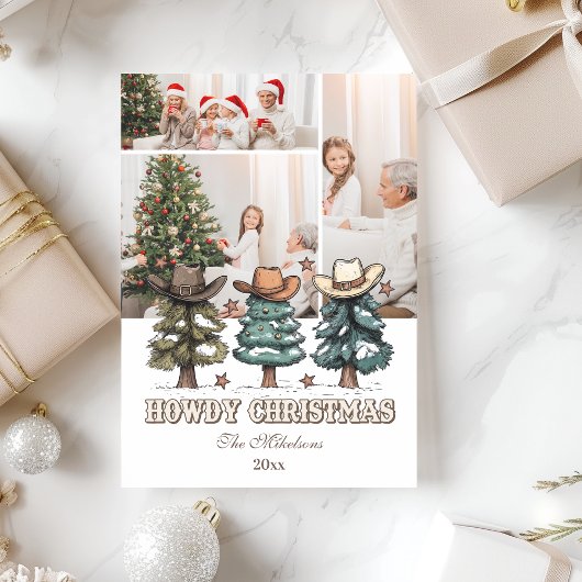 3 photo Western Howdy Christmas Feestdagenkaart