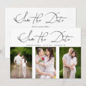 3 Photos Collage Engaged Chic Minimalist Wedding Save The Date (Voorkant / Achterkant)