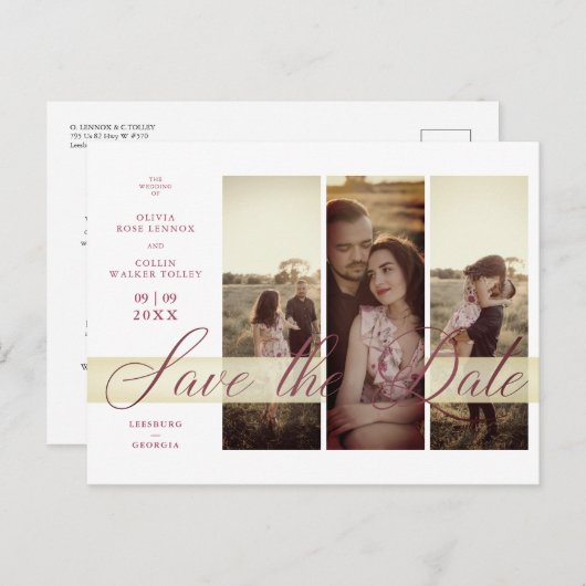 3 Photos Couple in Love Simple Elegant Script Briefkaart (Voorkant / Achterkant)