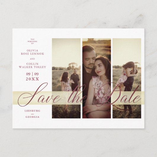 3 Photos Couple in Love Simple Elegant Script Briefkaart (Voorkant)