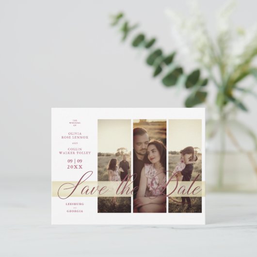 3 Photos Couple in Love Simple Elegant Script Briefkaart (Staand voorkant)