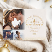 3 Photos First Christmas as Mr and Mrs gold Feestdagenkaart
