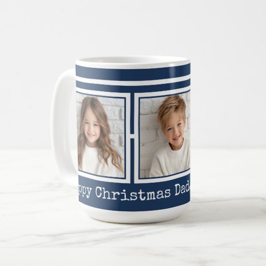 3 Photos, Long Message, Dark Blue Modern P31 Koffiemok (Voorkant links)